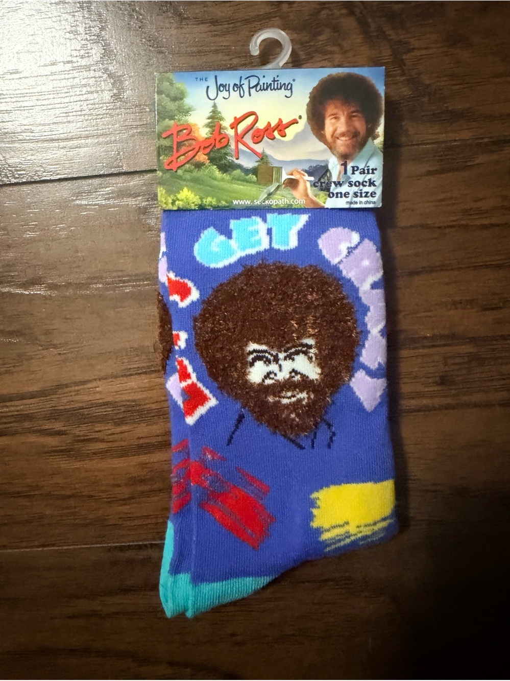 Bob Ross Blue Crew Socks - Icon Portrait Design